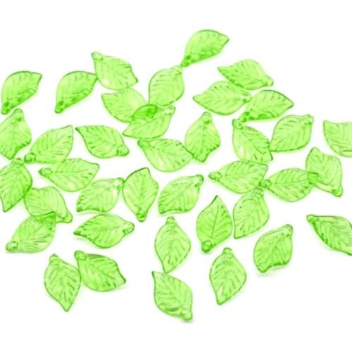 100Pcs Pendants Leaf Leaves Acrylic Light Green Transparent Jewelry DIY Findings Charms 18x11mm(6/8")
