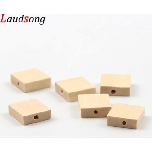 15x15mm 30pcs Natural Wood Color Unfinished Square Flat Loose Wooden Beads For Making DIY Necklace Bracelet Jewelry Accessories