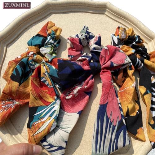 2021 Women New Bohemia Bow Hairband Flower Satin Bowknot Ribbon Girl Hair Tie Scrunchies Elastic Hair Bands vintage Accessories