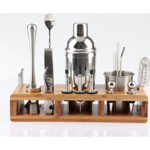 23Pcs Bartender Set Stylish Wooden Stand Wooden Frame Base For Cocktail Shaker Set, Bartending Kit Holder For Home Bar Party