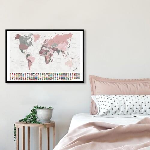 3*2 Feet The World Map with National Flags Vintage Vinyl Canvas Painting Wall Art Poster School Supplies Living Room Home Decor