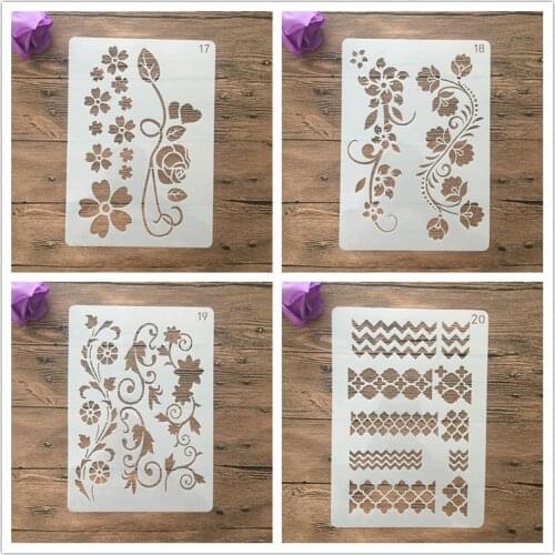 4pcs /set A4 leaves flower tree plant Stencils Painting Coloring Embossing Scrapbook Album Decorative Template stencil plastic