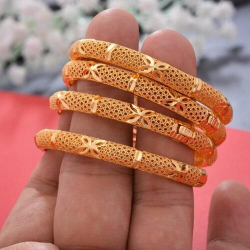 4pcs/Lot Baby Gold Color Bangles For Child Kids Dubai Circle Bracelet Jewelry Arab Middle Eastern African Fashion Copper Bangle