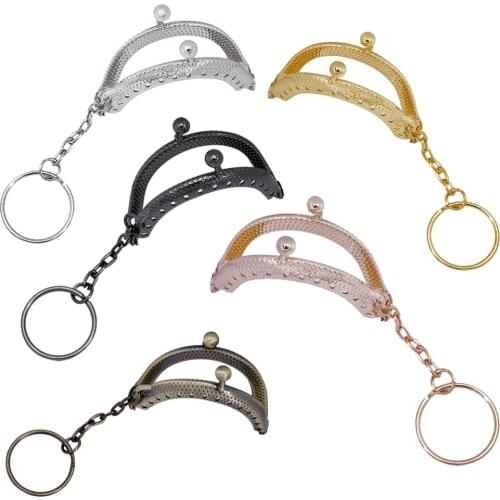 50PCS 4CM Mini Metal Coin Purse Frame Handle with Keyring Kiss Clasp Lock Antique Bronze DIY for Handbag Handle Bag Part
