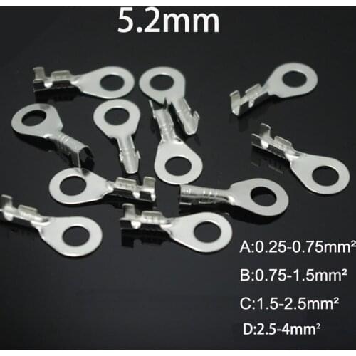 500pcs/lot 5.2 round lug cold pressing terminals M5 terminal For 0.25-4mm2 Wire connector terminal