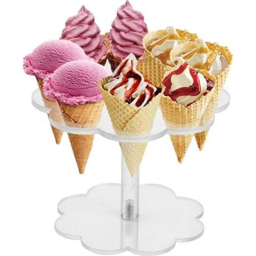 8 Holes Detachable Graduation Practical Transparent Display Home Party Kitchen Stand Acrylic Ice Cream Cone Holder DIY Reusable