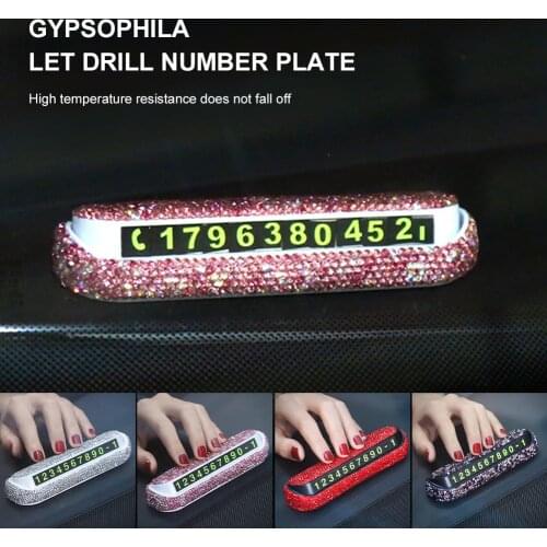 Car Temporary Parking Card Bling Glittering Hidden Telephone Number Plate Magnetic Auto Park Stop Card Car Accessories Interior