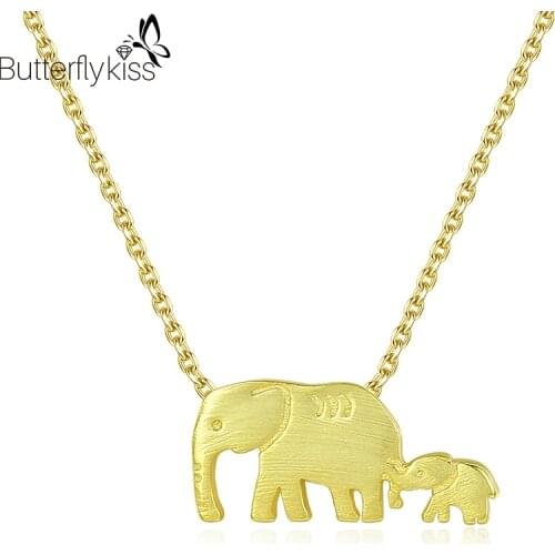 BK Cute Elephant Pendant Necklace For Women Real 925 Sterling Silver Parent Child Gift Female Anniversary Animal Silver Jewelry