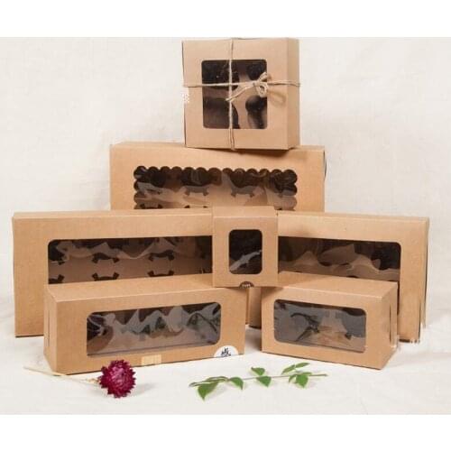Large Brown Muffin packaging 6 cupcake boxes 8,Kraft paper gift cake box with pvc window, 4 cupcake packing craft paper box