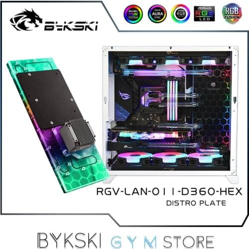 Bykski Distro Plate For LIAN LI O11 Dynamic Case, 2 X360 Radiator Cooling Loop Solution, 12V/5V RGB SYNC, RGV-LAN-O11-D360-HEX