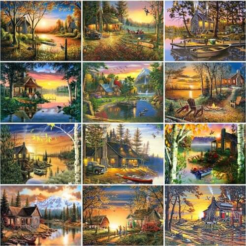 Evershine Diamond Embroidery House Cross Stitch New Arrival Diamond Painting Kit Lake Full Square Round Mosaic Landscape Crafts