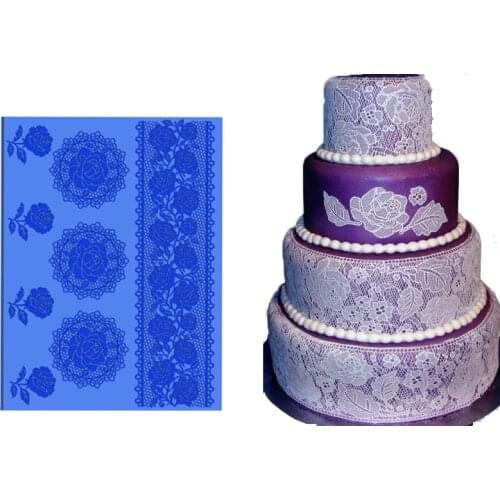 Rose Flowers Border Mould Lace Mat Silicone Mold Fondant Cake Decorating Tool Chocolate Gumpastes Sugarcraft Forms Bakeware