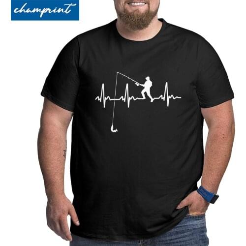 Men T-Shirts Fishing Heartbeat Fashion Big Tall Tee Shirt Short Sleeve Fisherman T Shirts O Neck Clothing Plus Size 4XL 5XL 6XL