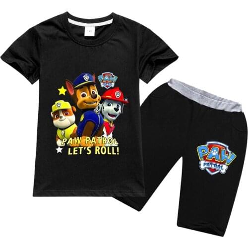 New PAW PATROL Fashion Casual Summer Hot Sale Boys and Girls Childrens Short Sleeve Cartoon T-shirt Top + Shorts 2pcs Set
