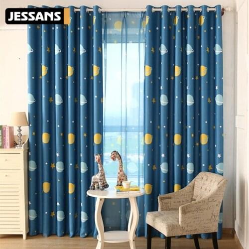 Universe Blue Curtains for Boys Bedroom Kids Children Cute Cartoon Curtains for Living Dining Room Alien Planet Blackout 85
