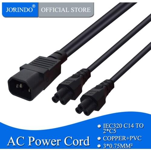 JORINDO 0.3M/0.9FT IEC320 C14 TO 2*C5 power cable cord,C14 3 prong male to double 3 hole C5 female Adapter Cable