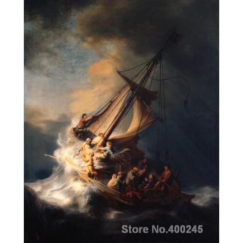 Oil Painting Portraits The Storm on the Sea of Galilee by Rembrandt van Rijn Room decor Hand painted High quality