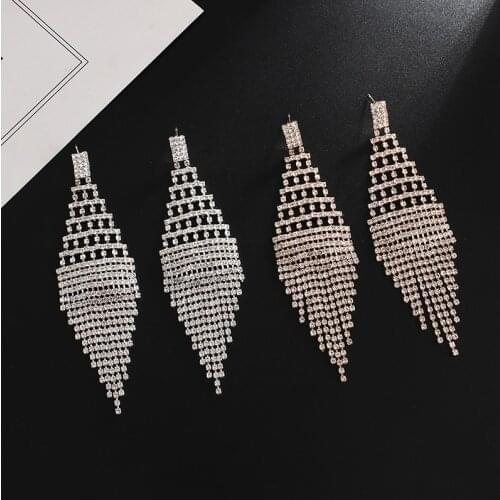 Fashion Crystal Long Earrings for Women Jewelry Silver / gold Color Rhinestone Wedding Party Dangle Earrings Brides Gifts E749