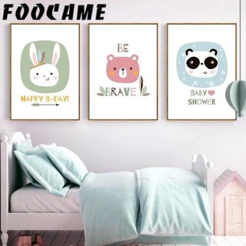 Wall Art Canvas Painting Cartoon Rabbit Bear Panda Baby Room Nursery Posters and Prints Nordic Style Kids Decoration Pictures