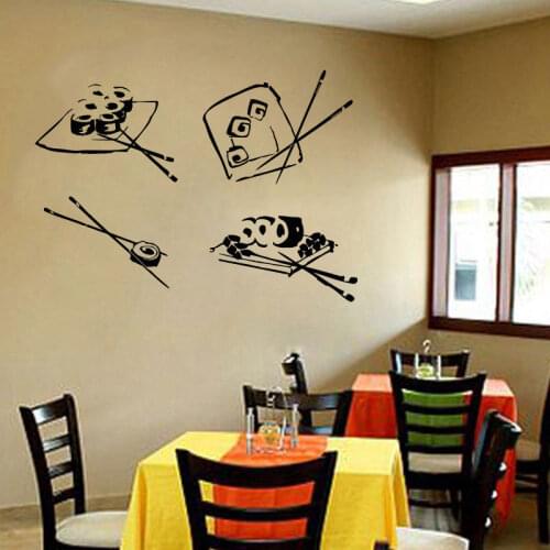 Wall Vinyl Sticker Decals Mural Design Sushi Roll Chopsticks Japanese Restaurant Sushi Bar Japanese Food Wasabi Rolls K52