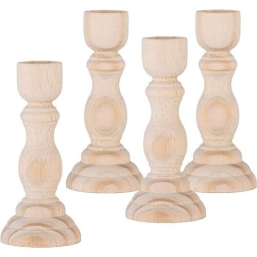 4Pcs Unfinished Wood Candlestick Holder for Craft Project, Ready to Stain, Paint or Oil, 5 Inches for Party Decoration
