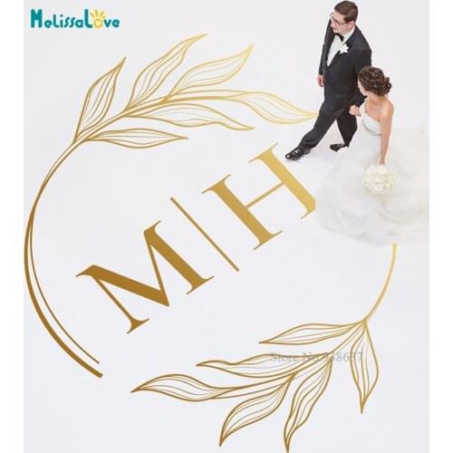 Custom Initial wreath Design Wedding Party Dance Floor Banquet Decal Monogram Vinyl Sticker Party Wallpaper Removable BA876