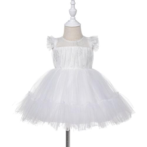Birthday Todder Baby Girl Dress White Pink Ball Gown Eleghant Weddings Vestido 3 6 12 18 24Month Baby Clothes OBF204011