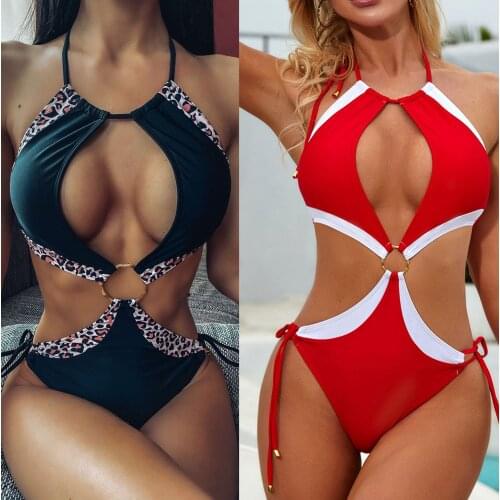 Popular Push Up One Piece Swimsuit Women Sexy Monokini Swimwear Female Bandage Patchwork Swimming Suit Bathing Suit Beach Wear