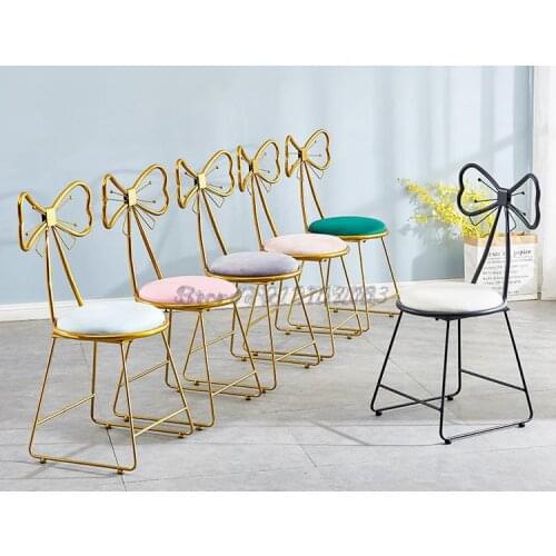 Makeup chair net red ins wind bow nordic iron art dressing stool manicure chair metal light luxury backrest dining chair