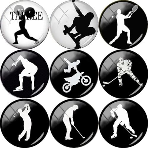 TAFREE Sports Photo 25mm DIY Round Glass Canochon Weightlifting golf surf Badminton Skating picture for Keychain Accessories