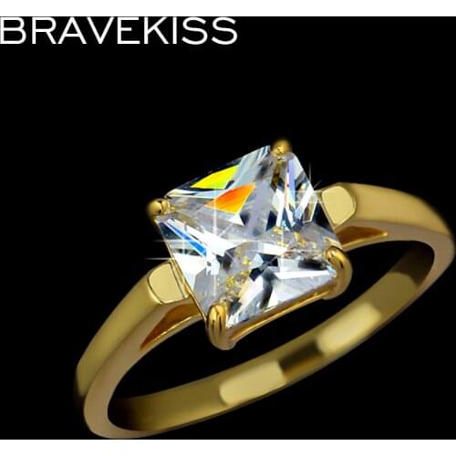 BRAVEKISS vintage cz stone square wedding solitaire rings bands for women crystal engagement ring bague donna jewelry BUR0134