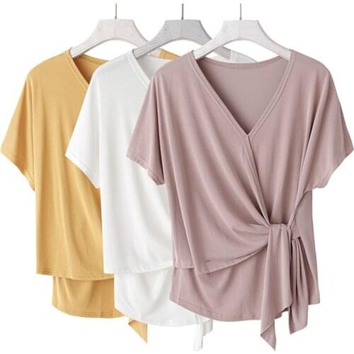 Summer Autumn Short Sleeve Women Cotton T-Shirts V Neck Solid Slim Dance Top Casual Tee Shirt Female Plus Sizes M-6XL 11 Colors