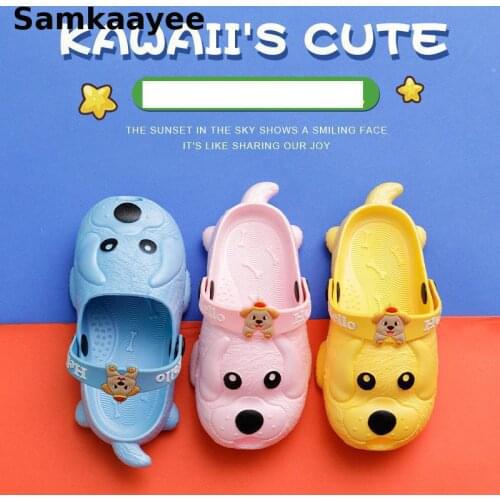 4-10y Kids Mules Clogs Summer Baby Boys Girls Sandals Dog Toddler Beach Slippers Children Flat Cartoon Cute Garden Shoes Y12