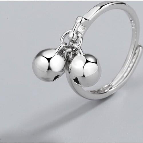 KOFSAC New Exquisite 925 Sterling Silver Ring Girl Fashion Jewelry Adjustable Cute Two Bells Rings For Women Party Accessories