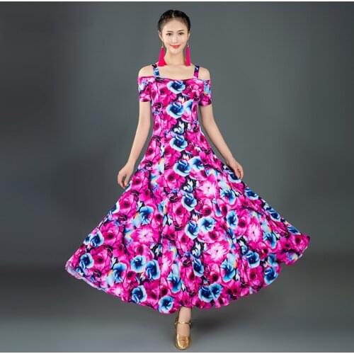 New modern dance dress national standard dance strapless short-sleeved ballroom dance dress women waltz dancing costumes