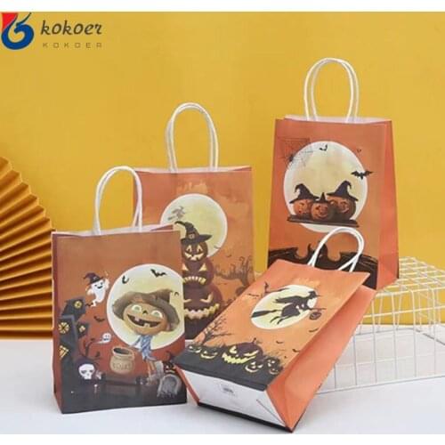12pcs/lot Halloween Paper Bag Ghost Pumpkin Spider Candy Bags Halloween Party Trick Treat Cookie Gift Packaging Decor Supplies