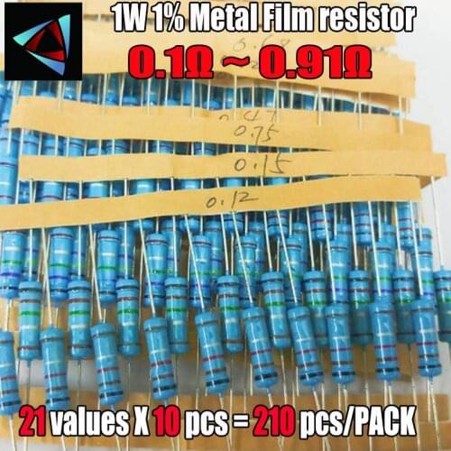 210pcs 1W 1% 21 Values 0.1-0.91ohm Metal Film Resistors Assorted Kit Set