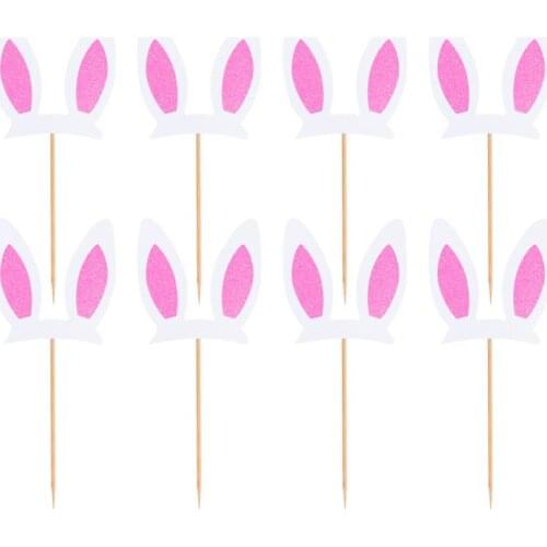 24pcs Easter Party Cake Picks Attractive Dessert Toppers Rabbit Ear Cake Decor