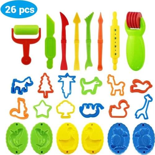 26PCS DIY Slime Plasticine Mold Modeling Clay Kit Slime Plastic Play Dough Tools Set Cutters Moulds Toy For Children Kid Gift#30