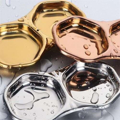 304 Stainless Steel Kitchen Lattice Seasoning Small Dish Of Soy Sauce Japanese Trays Tableware Vinegar Sauce Dish Snack Plate