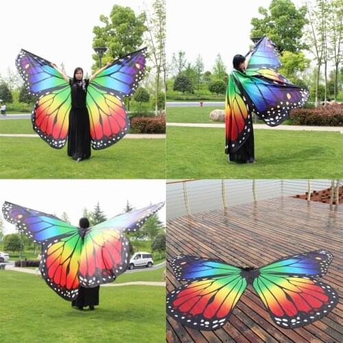 360 degree Rotating Butterfly IsisWings Soft Fabric Butterfly Wings Shawl for Women Dancing with Sticks colorful Printed