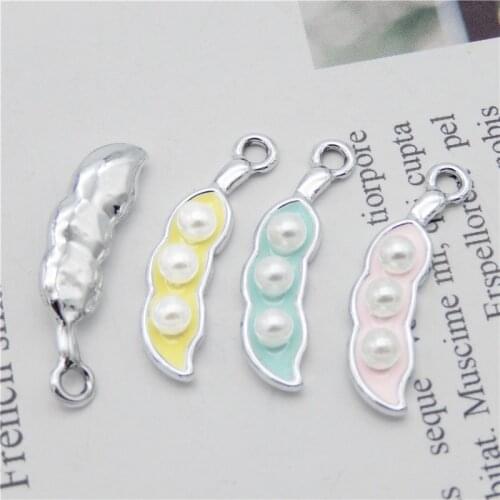 Julie Wang 4PCS Enamel Pea Charms Alloy Pod Mixed Colors White K Tone Vegetables Pendants Bracelet Jewelry Making Accessory