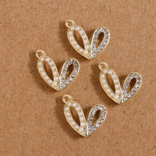 5pcs 12*14mm Small Crystal Rabbit Ear Charms for Jewelry Making DIY Necklaces Earrings Pendants Pearl Handmade Craft Accessories