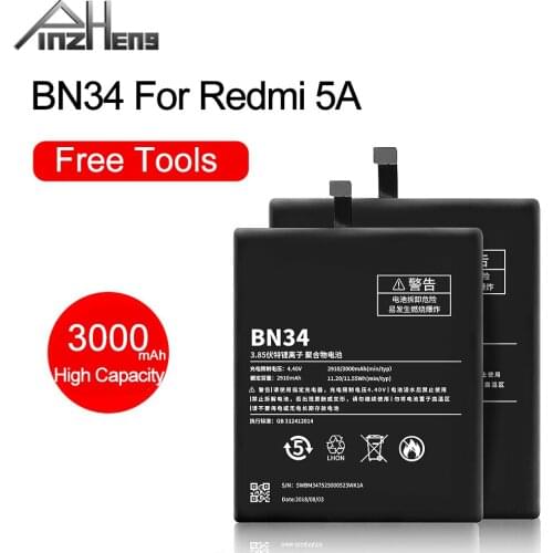 PINZHENG 3000mAh BN34 Phone Battery For Xiaomi Redmi 5A Real Capacity High Quality Phone Replacement Bateria +Free Tools