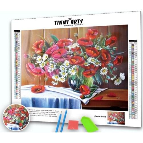 5D DIY Diamond Painting Daisy Flower Cross Stitch Kit Mosaic Diamond Embroidery Poppies Full Round Drill Home Decoration