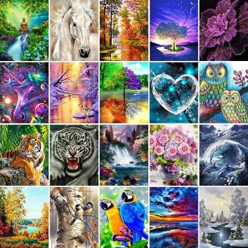 5D DIY Diamond Painting Cross Stitch Kits Diamond Mosaic Embroidery Landscape Animals 3D Painting Round Drill Handmade Gift