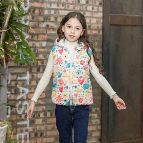 BBD Toddler Vests Boys Girls Autumn Winter Sleeveless Hooded Cartoon Printed Outdoor Warm Jackets Kids 2 3 4 5 6 Years Clothes