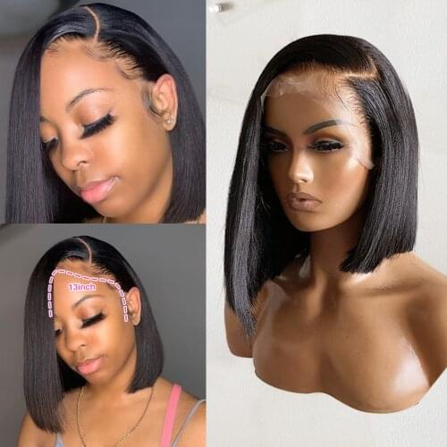 Brazilian 13x4 Lace Bob Wigs Pre Plucked With Baby Hair Bone Human Hair 150% Straight Short Bob Wigs For Women