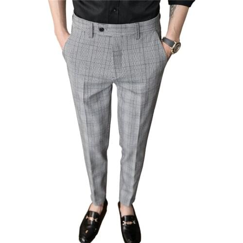 Gray Mens Plaid Suit Pants Business Casual Trousers Spring Summer Fashion Pants Men size 28-36 man dress pant