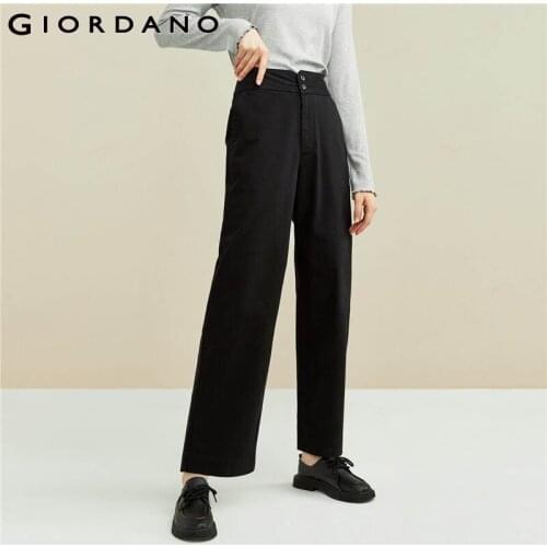 Giordano Women Pants Stretchy High-rise Wide Leg Pants Zip Fly Mulit-Pocket Soild Stretchy Casual Pants 05411072